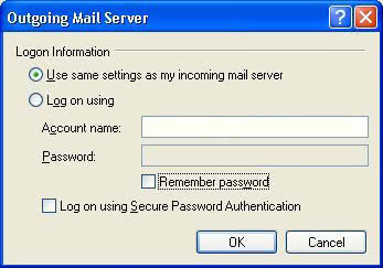 Outlook Express SMTP Authentication